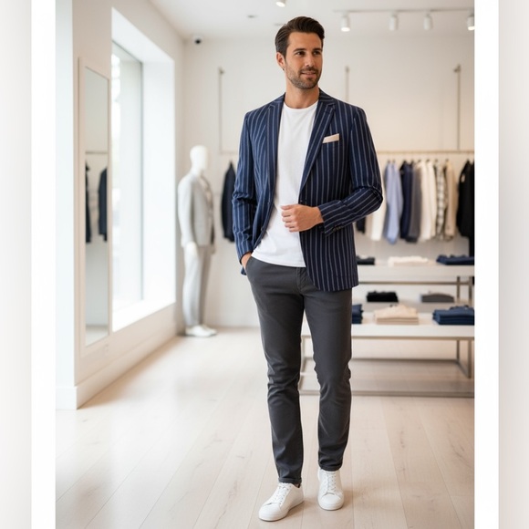 Cremeiux Linen-Blend Striped Blazer Peacoat Blue,size 38/L, Northwest NWT - Picture 4 of 16